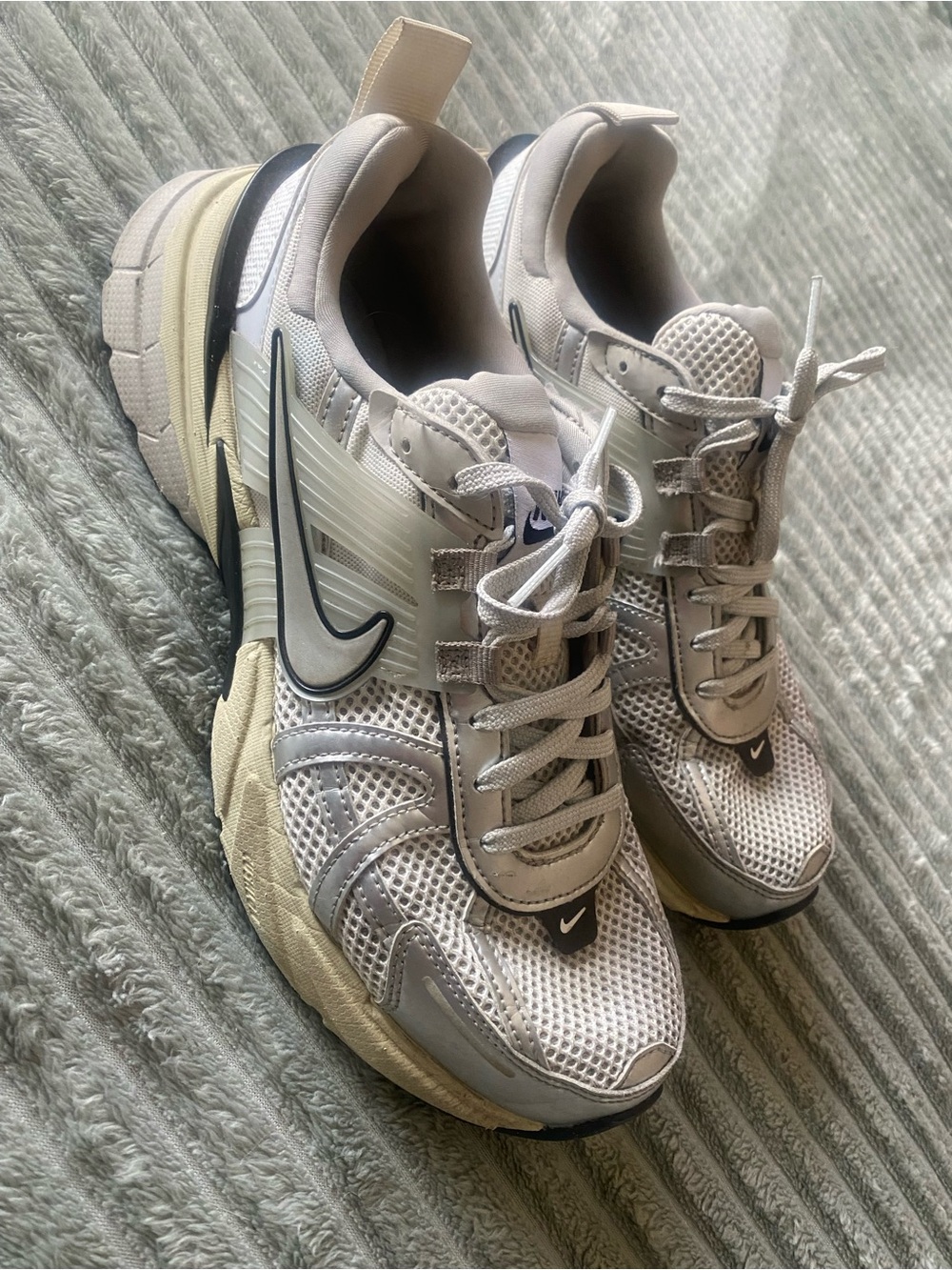 Nike Women’s Off-White and Light Gray Mesh Athletic Sneakers